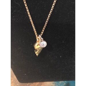 Gold Leaf Charm Necklace Sparkle Crystal Pendant Chain